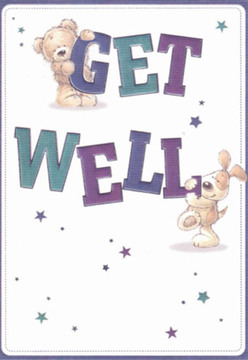 This get well card exudes Wennington's trademark sense of comfort and community. Two whimsical characters-a cuddly teddy bear perched proudly atop the bold word 'GET' and a spirited puppy playfully nuzzling the letters of 'WELL'-animate the design with their affectionate presence. Their forms are woven in deep teals and purples that stand out against a clean white surface, capturing the calm and renewal found along Wennington's riverbanks. Stars are sprinkled around them like cheerful confetti, symbolizing the hopes of swift recovery that Wennington neighbours so often extend. The animals' fur is depicted with such softness that it conjures the reassuring feel of a freshly made floral creation from one of the parish's talented florists. Overall, this card is a gentle, tangible reminder of the kindness that flows through Wennington, making it an ideal accompaniment to a locally delivered bouquet.